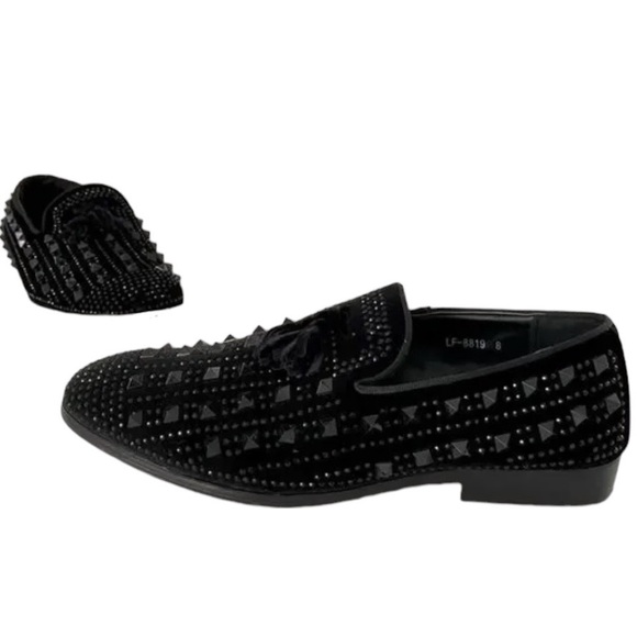 ROYAL SHOES Other - Royal Shoes Black Velour Studded Smoking Slip-on Loafers Men’s Size 8 Casual*